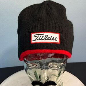Titleist Mens Black Red Knit Beanie Golf Winter Hat Mesh Lined Logo Patch